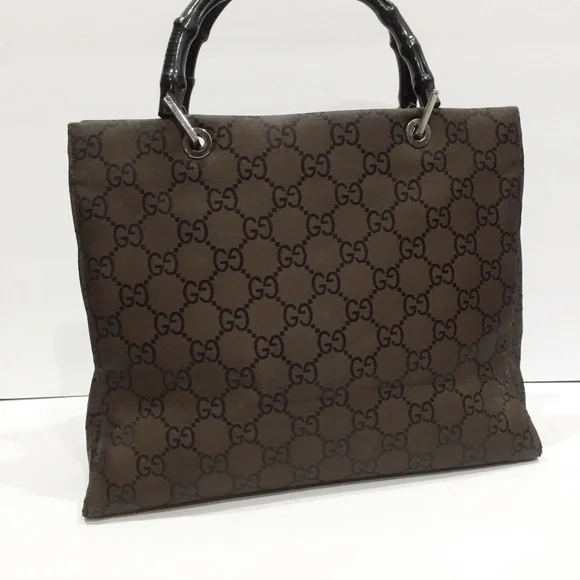 ❤️SOLD❤️Gucci brown and black monogram nylon bamboo handle vintage tote bag - Picture 3 of 14